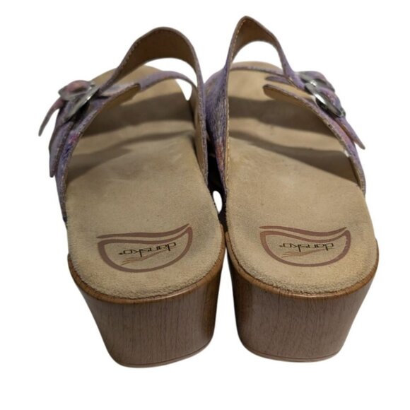 Dansko Sophie Sandals Womens 10 Watercolor Floral Snake Wedge Adjustable Leather - Picture 3 of 8